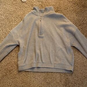 aerie Light Gray Waffle Half-Zip Pullover